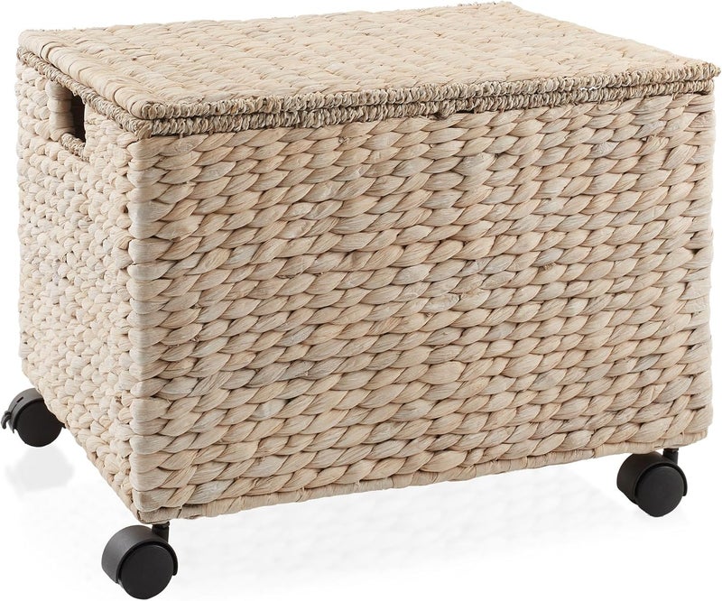 Casafield Rolling Filing Cabinet, Whitewash - Water Hyacinth File Organizer with Lid and Locking Wheels, Home Office Storage for Hanging Folders - Image 1